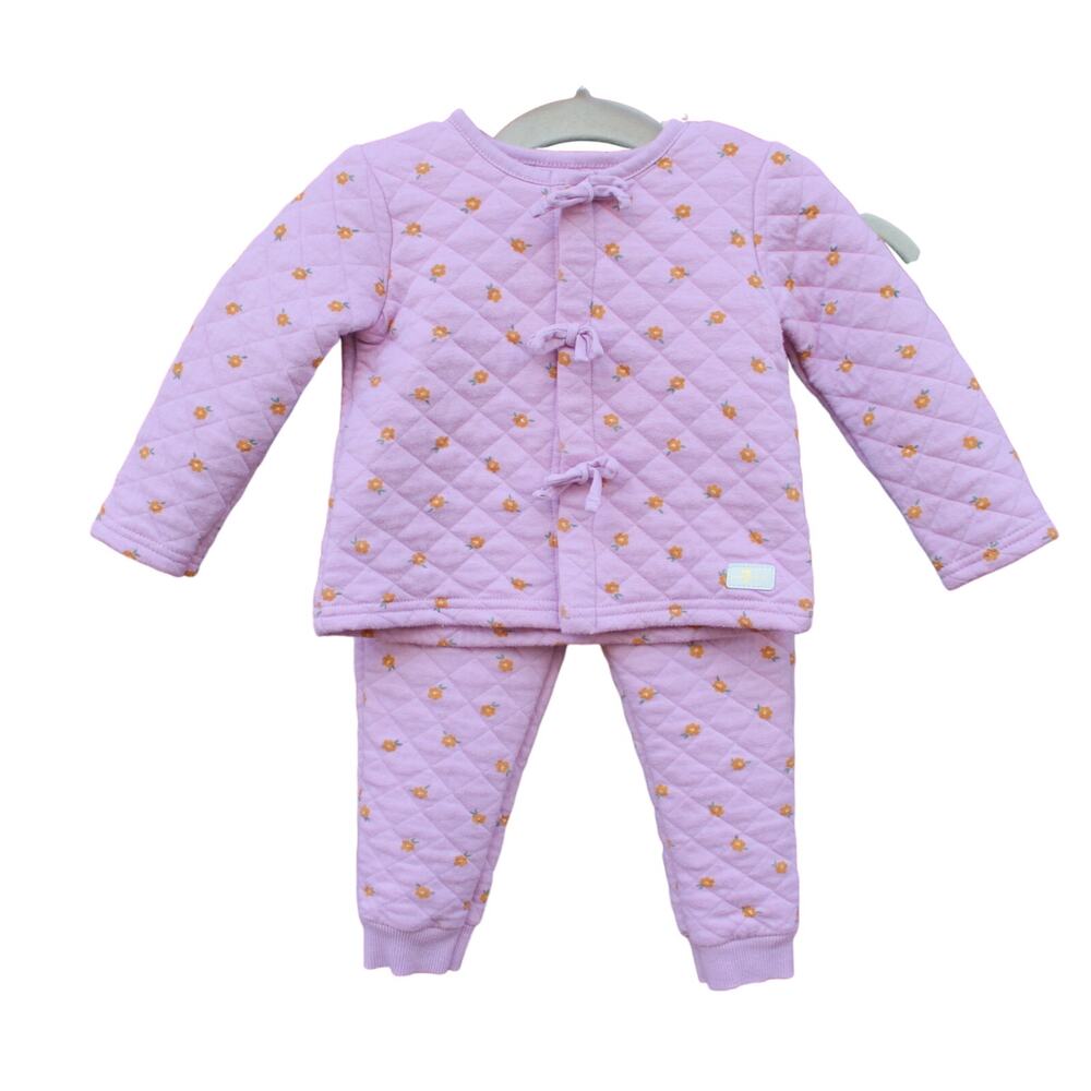 7 FOR ALL MANKIND | Baby Girls Pink Quilted Ditsy Floral Matching Set 18M